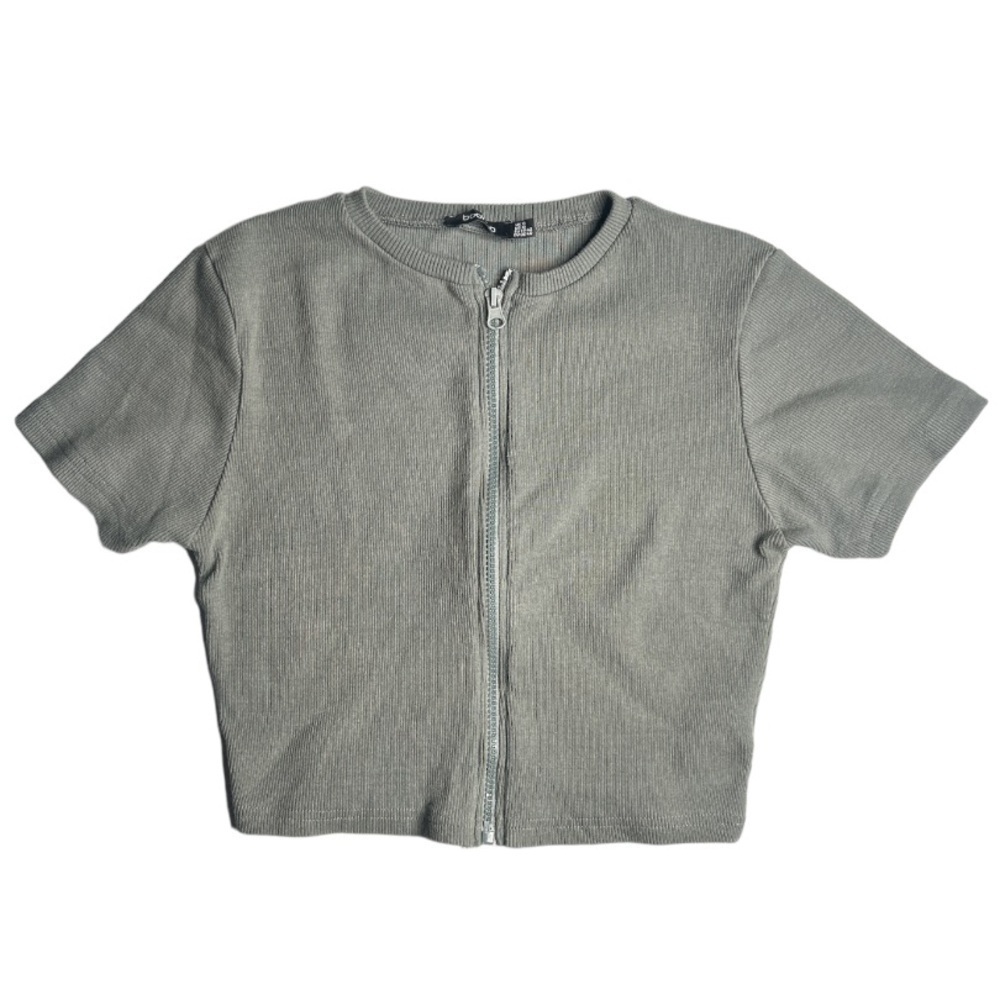 Boohoo Ribbed Crop Top With Zipper